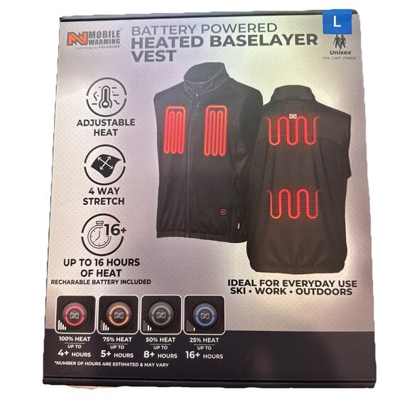 Mobile Warming Battery Powered Heated Vest Large Size Unisex Heat up to 16 Hours - Picture 1 of 5